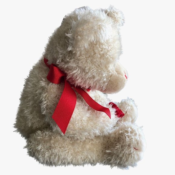 Animal Adventure Inc Beige Tan Bear Red Ribbon Bouquet of Roses 10" 2000 RETIRED - Picture 4 of 7